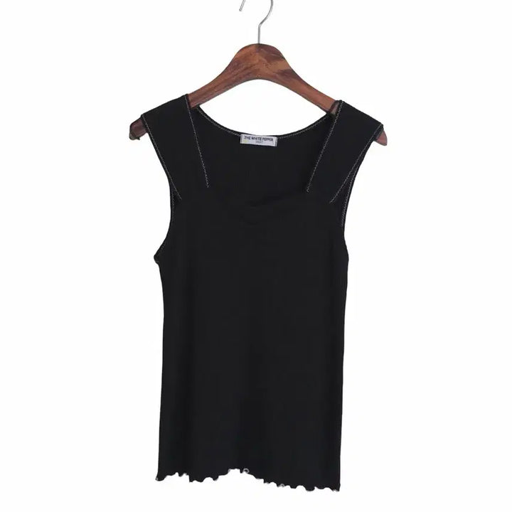 [BUNJANG] Black Stitch Shirring Camisole / 교신안함)블랙 스티치 셔링 나시