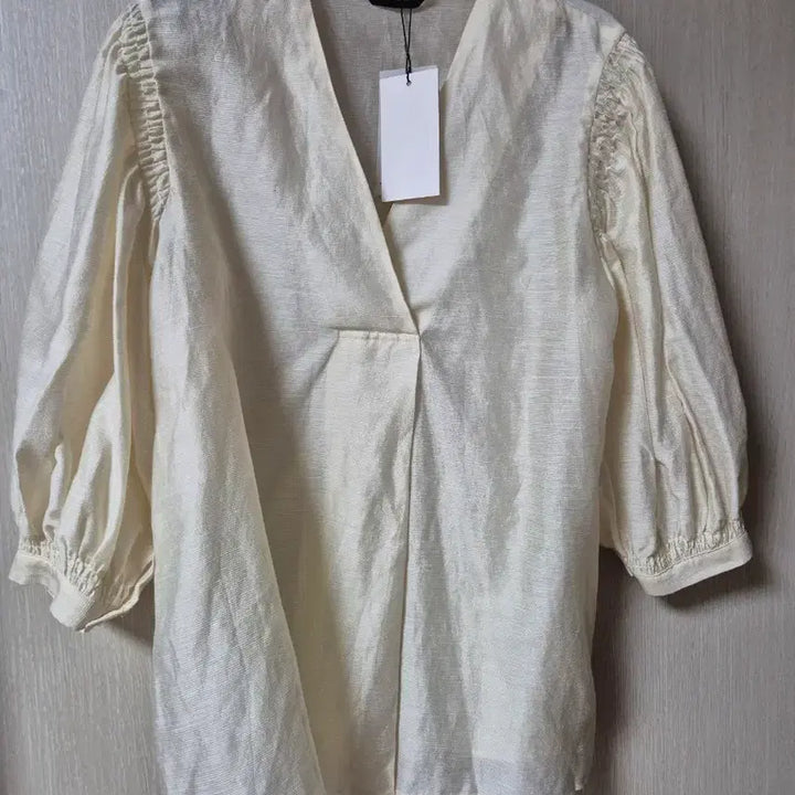 [BUNJANG] Kinder Salmon Balloon Linen Blouse / (새제품) 킨더살몬 벌룬 블라우스 린넨 블라우스