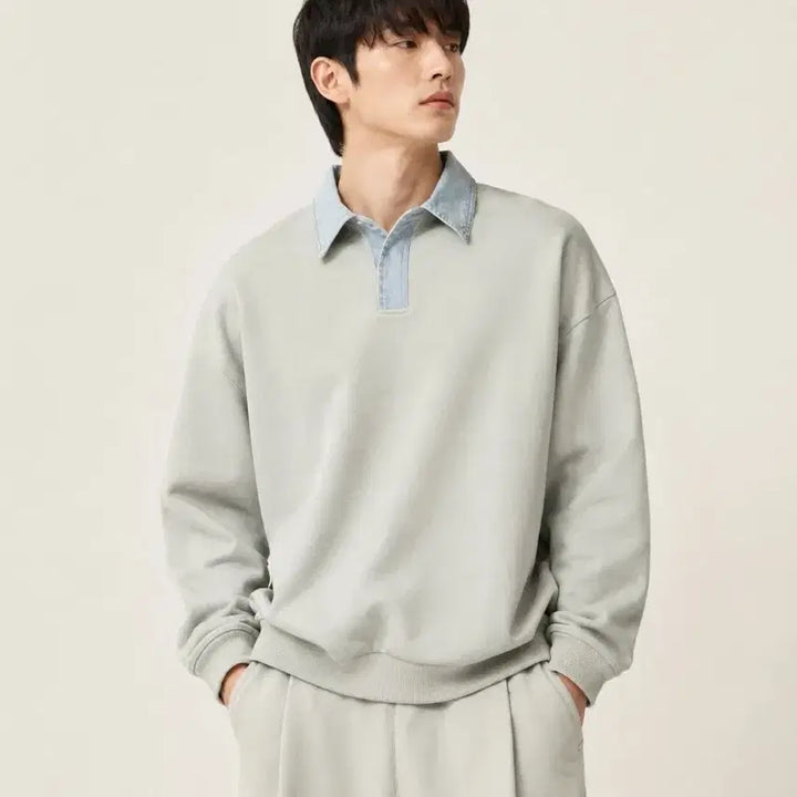 [BUNJANG] System Homme Denim Collar Oversized Sweatshirt / [25년/최상급] 시스템옴므 데님 카라 오버핏 스웻셔츠 맨투맨 110