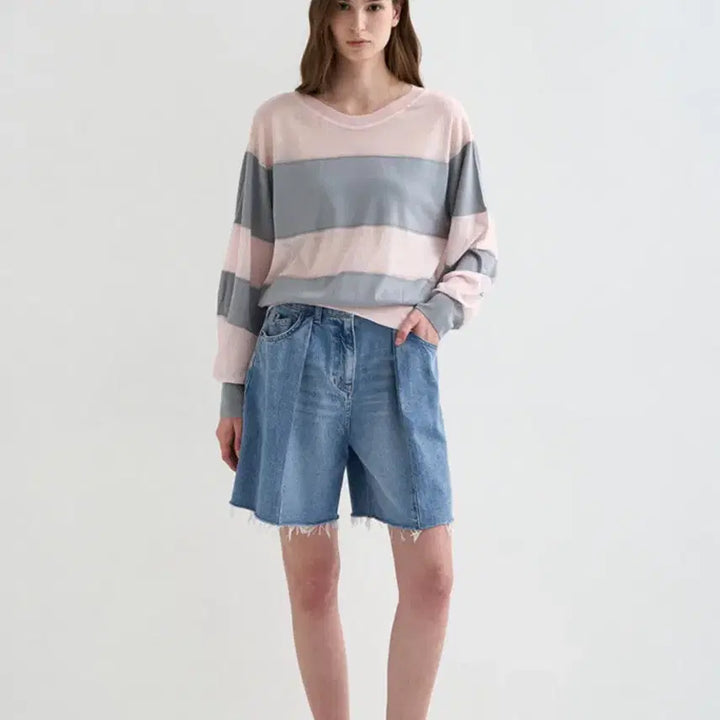 [BUNJANG] System 26ss Texture Block Stripe Knit Top / (할인가)26ss 한섬 시스템 텍스처 블록 스트라이프 니트탑