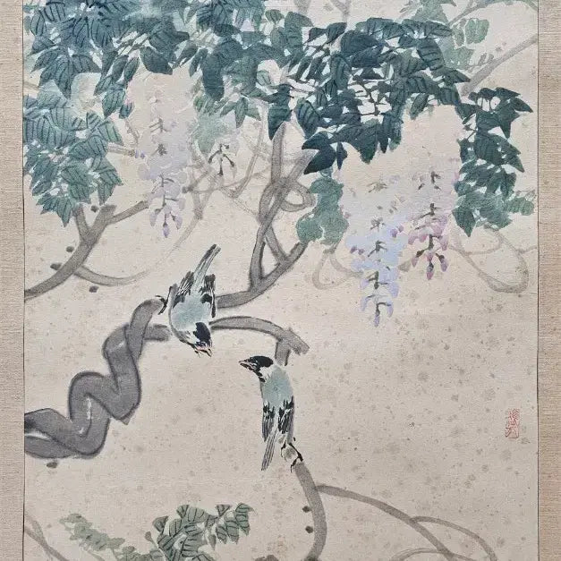 [BUNJANG] Kim Myung-jae Dong-dang Two Sparrows Under Wisteria 30-ho / 청당 김명재 30호