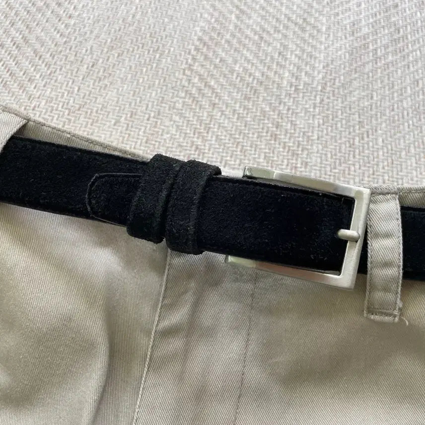 [BUNJANG] Vintage Suede Silver Buckle Leather Belt / 빈티지 스웨이드 실버버클 레더 벨트
