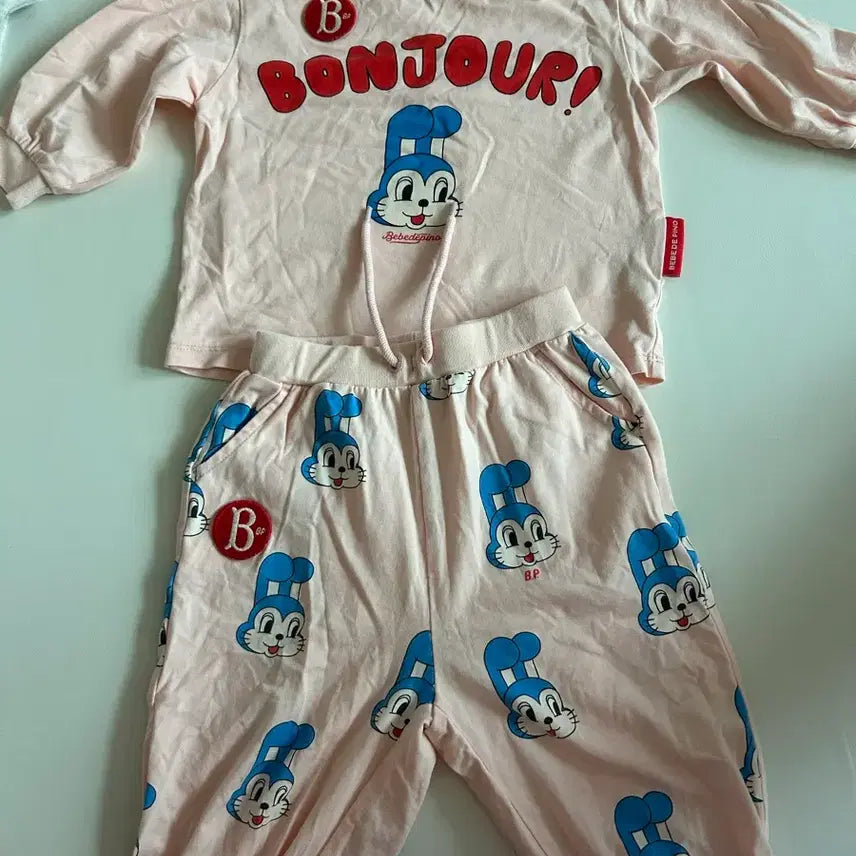 [BUNJANG] Bebe de Pino Pink Rabbit Two-Piece Set Size 85 / 베베드피노 핑크 토끼 상하복 85 상태좋음