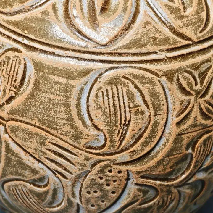 [BUNJANG] Joseon Dynasty Brown Glaze Incised Floral Twin-handled Vase / 월주요 갈색유 음각 화문 쌍이호로병 호리병 중국도자기 골동품 수집품