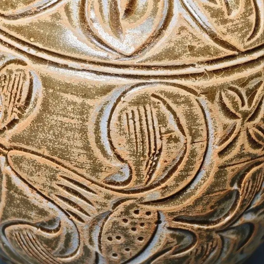 [BUNJANG] Joseon Dynasty Brown Glaze Incised Floral Twin-handled Vase / 월주요 갈색유 음각 화문 쌍이호로병 호리병 중국도자기 골동품 수집품