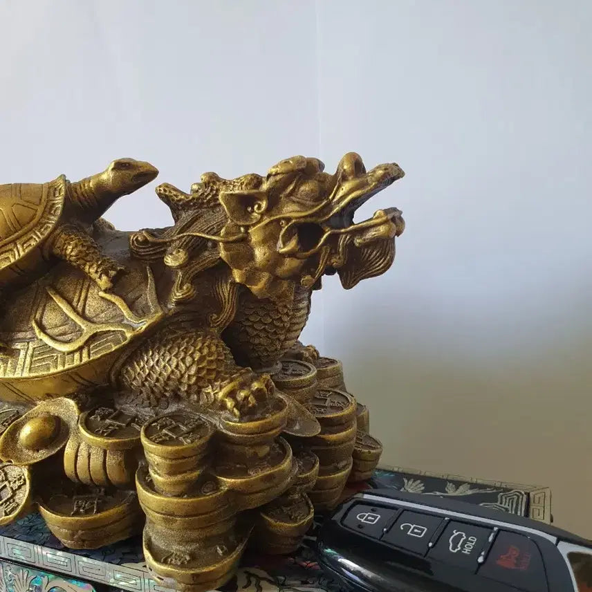 [BUNJANG] Brass Dragon Head Turtle Sculpture / 황동 용두거신상 재물 복 거북이 조각상
