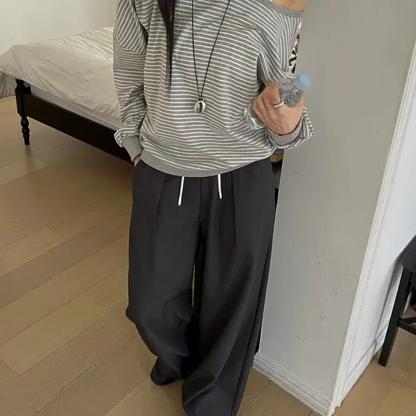 [BUNJANG] 98DoCci Banding Pintuck Slacks Pants (Charcoal, Black) / 98도씨 밴딩 슬랙스 팬츠 (차콜, 블랙)