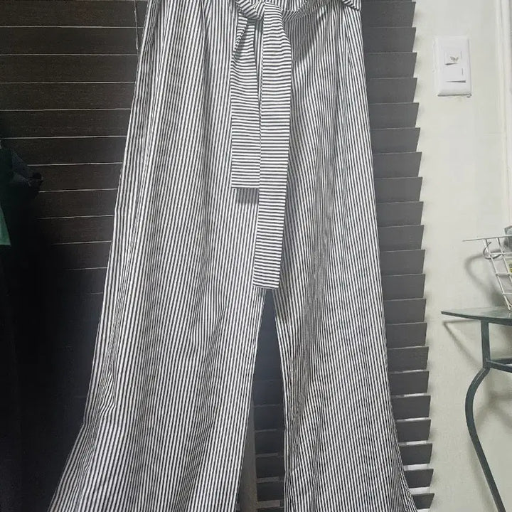[BUNJANG] Hansome Striped Wide Belt Slacks / 한섬 스트라이프 와이드 벨트 슬랙스