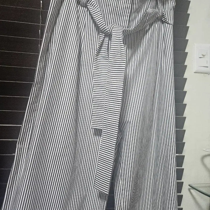 [BUNJANG] Hansome Striped Wide Belt Slacks / 한섬 스트라이프 와이드 벨트 슬랙스