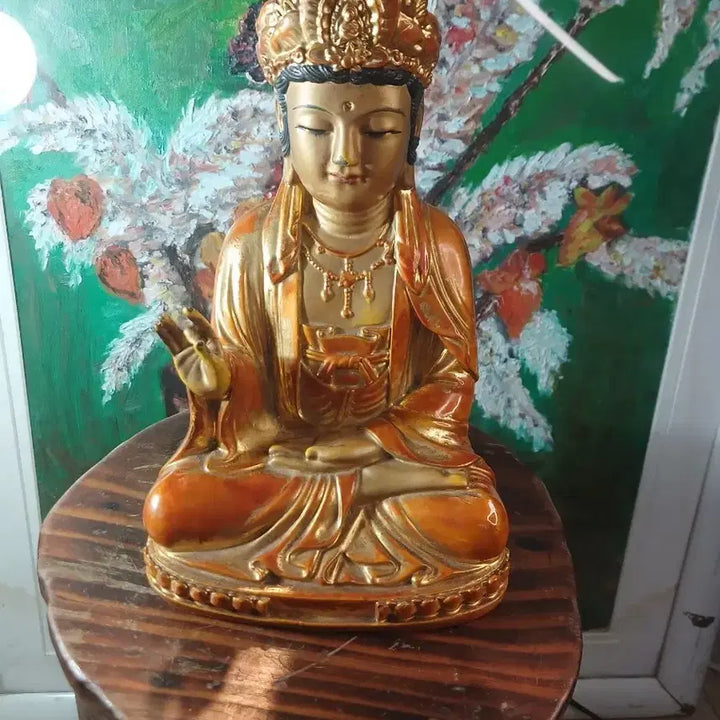[BUNJANG] Brass Seated Avalokitesvara Statue / 황금 관세음보살 좌상 불상 조각상