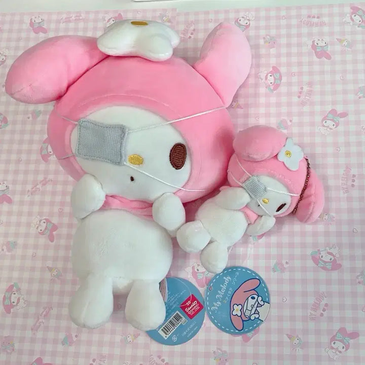 [BUNJANG] Sanrio Yayaya Series Eye Mask Mamé Bear Plush &amp; Mascot Set / 산리오 아야야 시리즈 안대 마멜 인형 &amp; 마스코트 2점세트