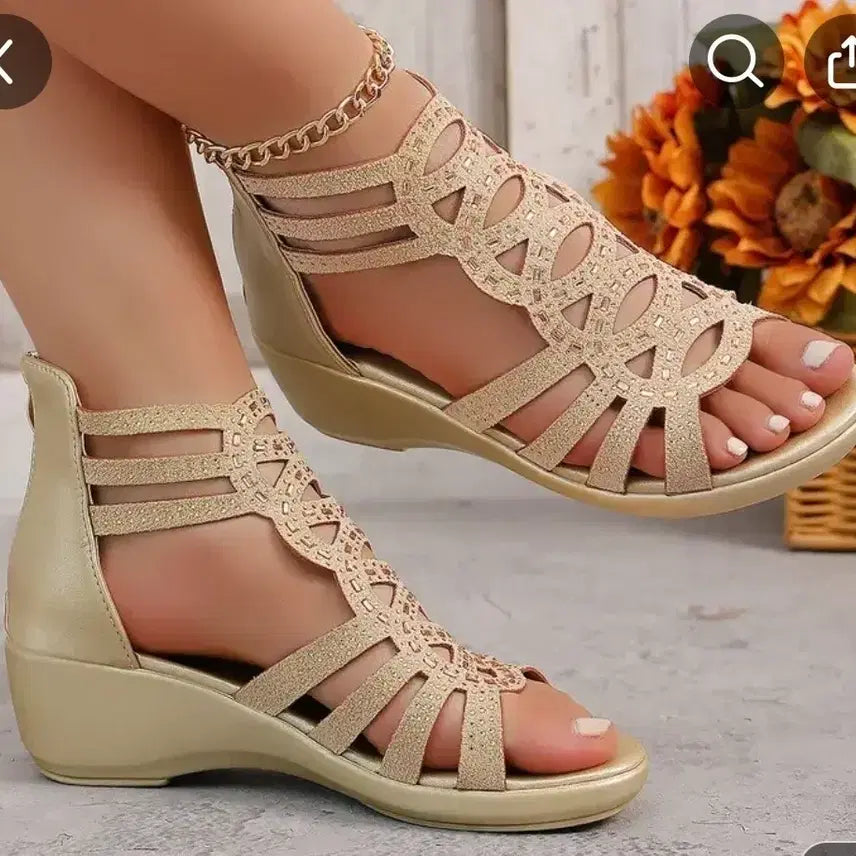 [BUNJANG] Gold Wedge Heel Sandals / (새상품)골드 웨지힐 샌들