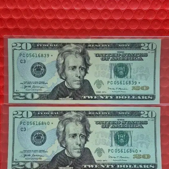 [BUNJANG] 20 Dollar Star Note Bills Set (Consecutive Serial Numbers) / 20달러 스타노트(보충권) 지폐 2장 세트 완전미사용(일련번호 연속)