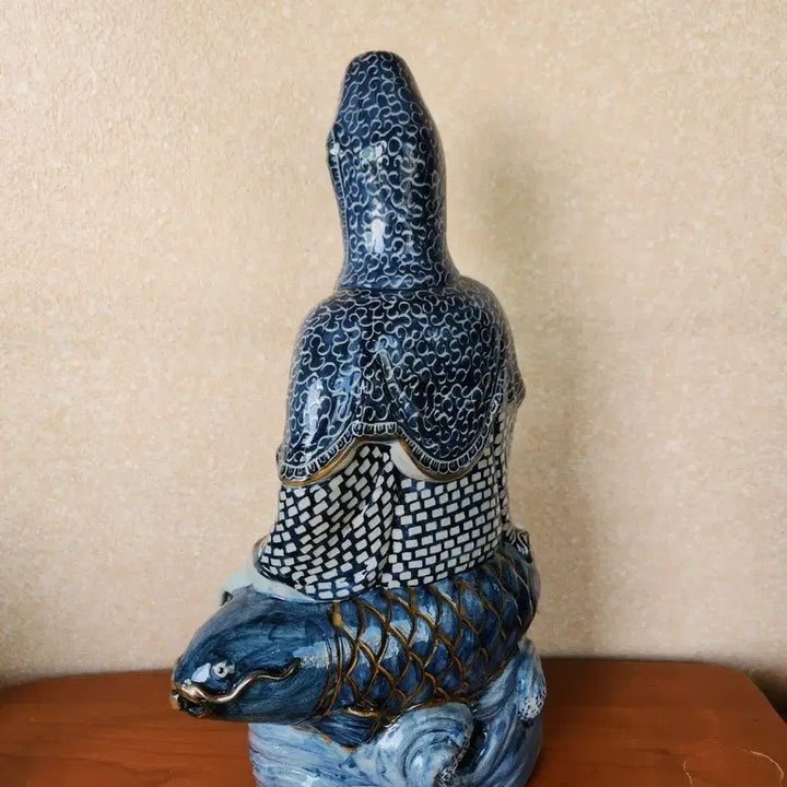 [BUNJANG] Celadon Porcelain Guan Yin Statue / 청화 도자기 관세음보살상 불상 조각상