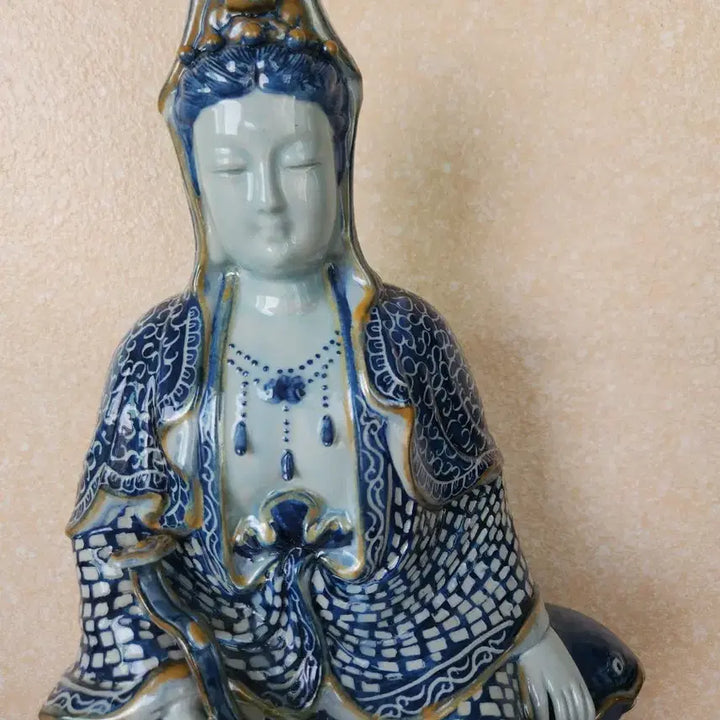 [BUNJANG] Celadon Porcelain Guan Yin Statue / 청화 도자기 관세음보살상 불상 조각상