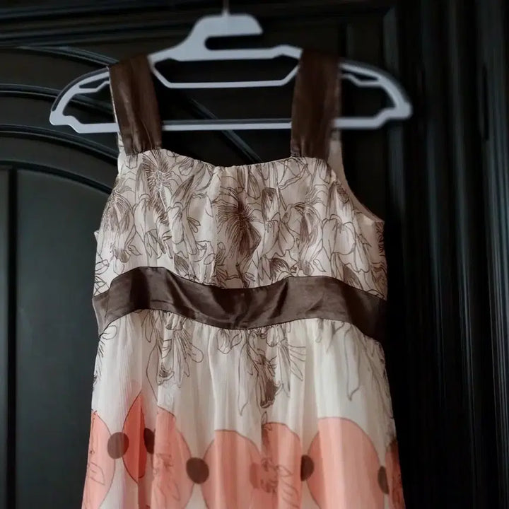 [BUNJANG] Flower Pattern Chiffon Dress Brown/Pink / 플라워 패턴 쉬폰soup 원피스 브라운/핑크
