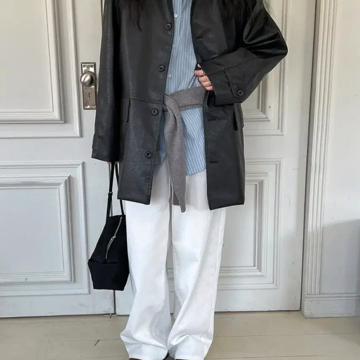 [BUNJANG] 98°C Black Leather Blouson Jacket / 블랙 레더 가죽 블루종자켓 98도씨
