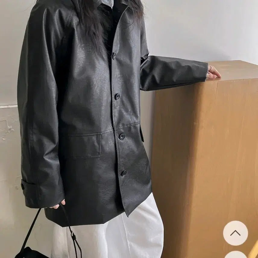 [BUNJANG] 98°C Black Leather Blouson Jacket / 블랙 레더 가죽 블루종자켓 98도씨