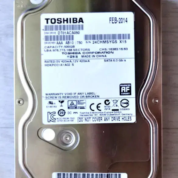 [BUNJANG] TOSHIBA 500GB Desktop HDD / 500GB 하드디스크(TOSHIBA 데스크탑HDD)
