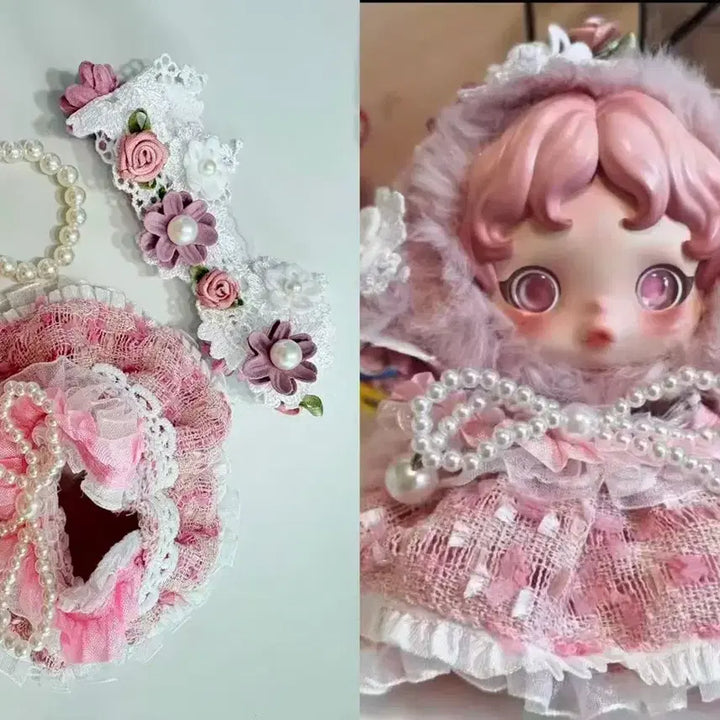 [BUNJANG] Skull Panda 13cm Doll Pearl Ribbon Dress Set / 스컬판다 13센치인형 진주리본원피스세트