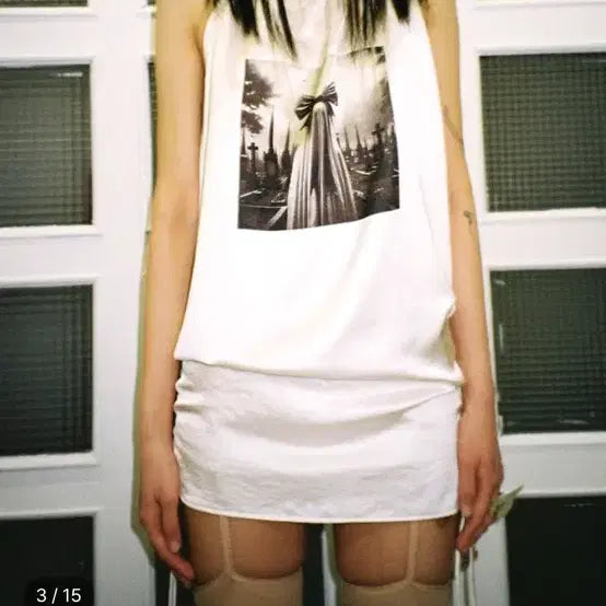 [BUNJANG] Weakgeneration Graphic Shirring Mini Dress / weakgeneration 위크제너레이션 프린팅 미니 원피스 그래픽 셔링