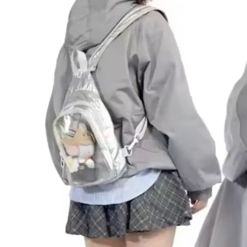 [BUNJANG] Mini Bag Hip Pack Backpack with Adjustable Strap - Grey / (새상품) 굿즈 뱃지 미니 가방 힙색 이타백 지퍼 조절 백팩 그레이 회색