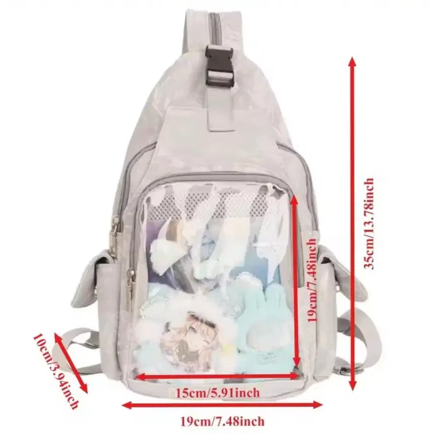 [BUNJANG] Mini Bag Hip Pack Backpack with Zipper Adjustment - Gray / (새상품) 굿즈 뱃지 미니 가방 힙색 이타백 지퍼 조절 백팩 그레이 회색