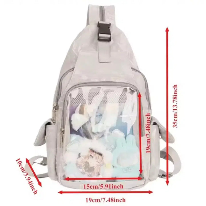 [BUNJANG] Mini Bag Hip Pack Backpack with Adjustable Strap - Grey / (새상품) 굿즈 뱃지 미니 가방 힙색 이타백 지퍼 조절 백팩 그레이 회색