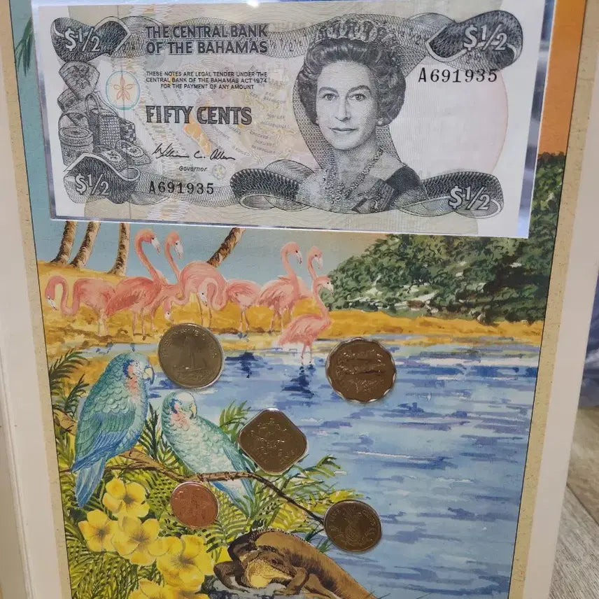 [BUNJANG] Original Bahamas Currency and Coin Mint Set (Unused Queen Elizabeth 50 Cent) / 오리지널 바하마 화폐/주화 민트 세트 (미사용 엘리자베스 여왕 50센트