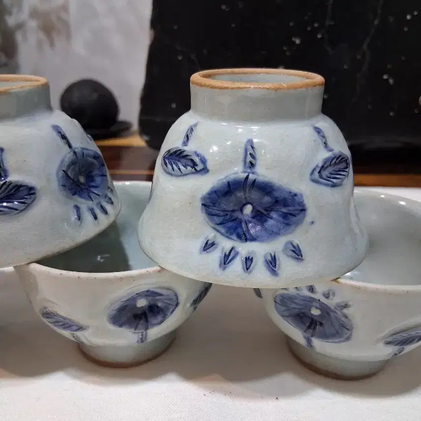 [BUNJANG] Seo Gwang-su Celadon Tea Cup Set (5 Pieces) / 장작가마 무형문화재 한도 서광수 청화차잔5점