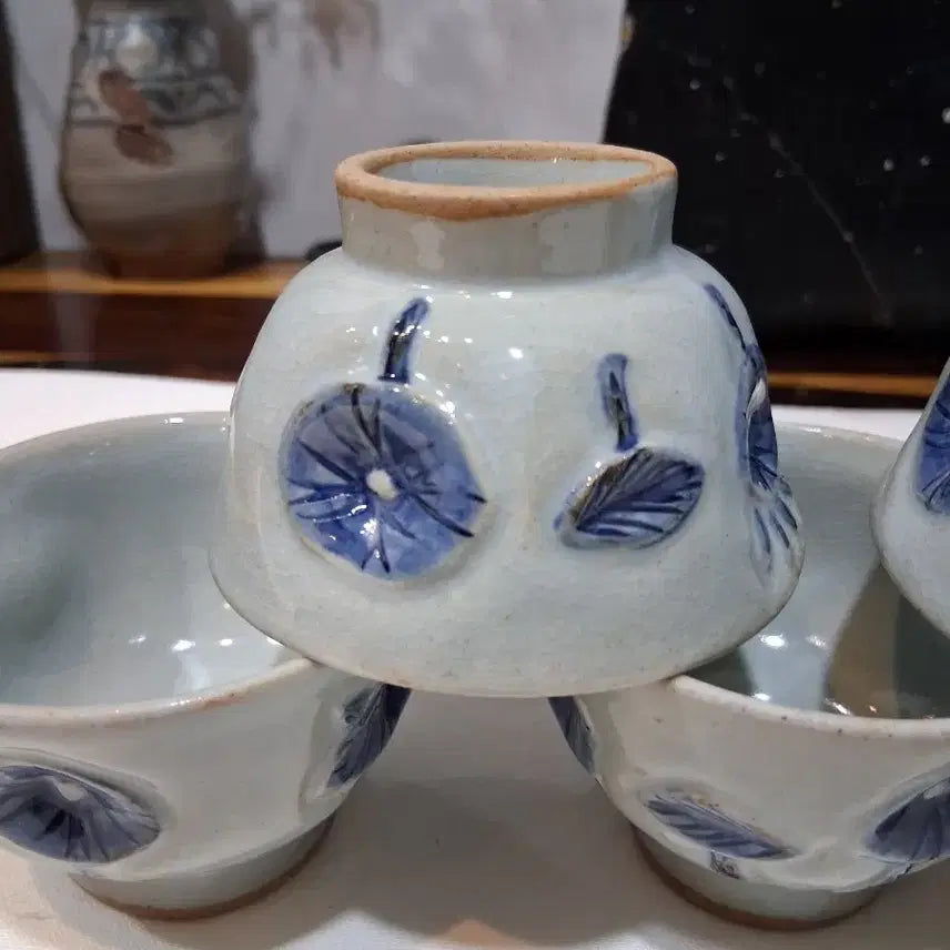 [BUNJANG] Seo Gwang-su Celadon Tea Cup Set (5 Pieces) / 장작가마 무형문화재 한도 서광수 청화차잔5점