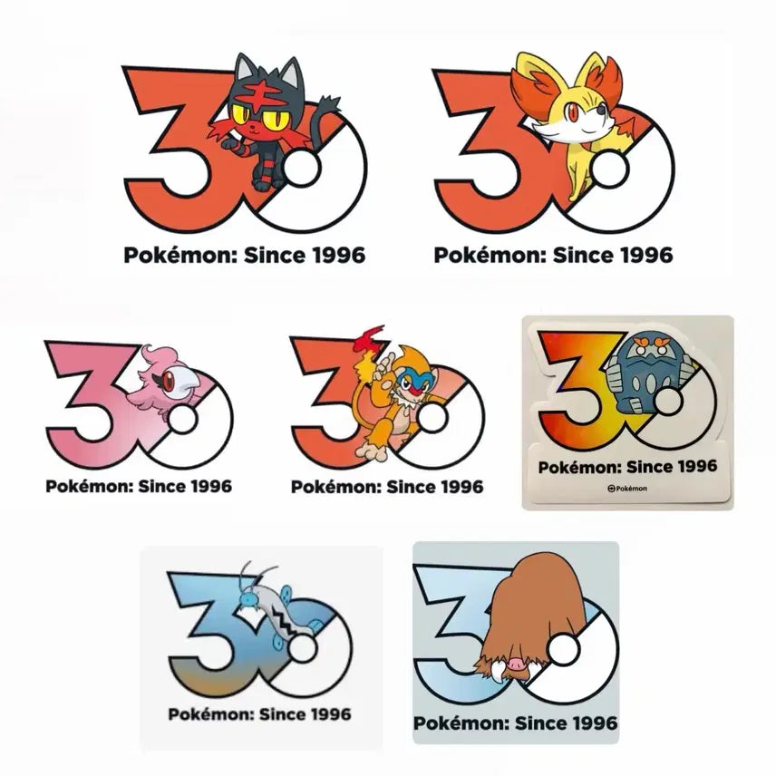 [BUNJANG] Pokemon 30th Anniversary Pop-Up Store Random Logo Sticker Set 1 / 냐오불 푸호꼬 파이숭이 슈쁘 포켓몬 30주년 팝업 로고스티커 스티커