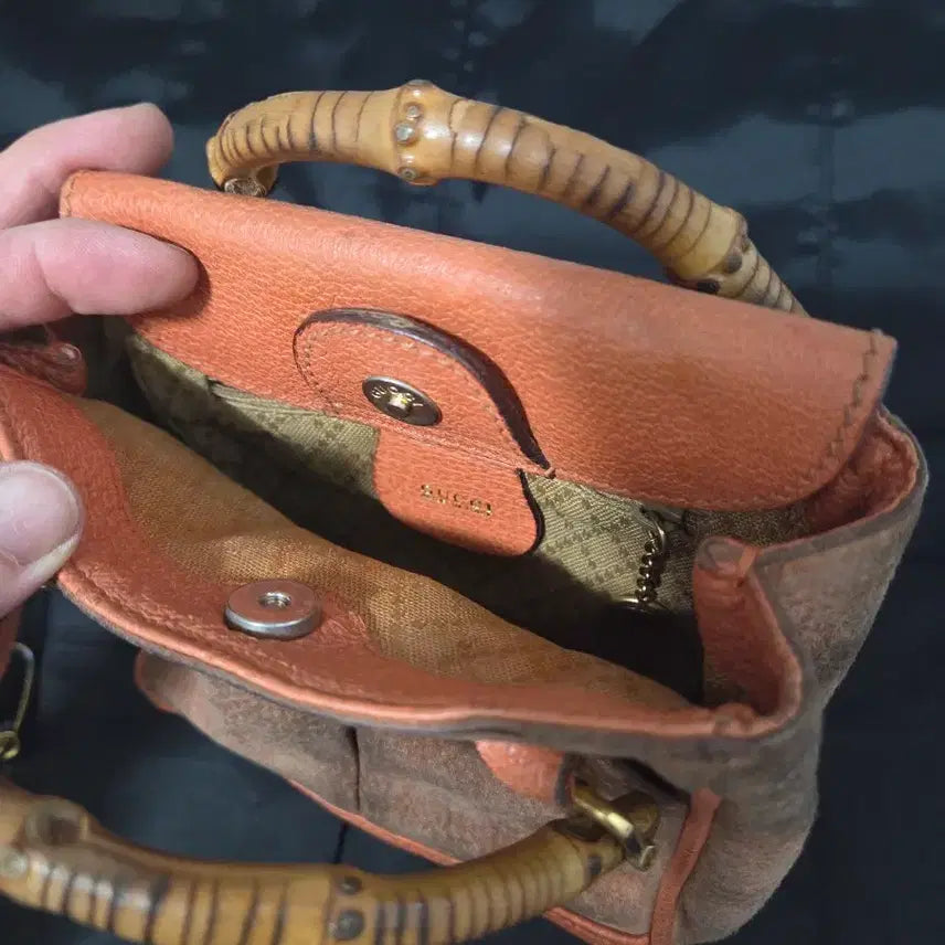 [BUNJANG] Gucci Top Bamboo Handle Mini Shoulder Bag Suede Leather / 구찌 탑뱀부핸드 미니 숄더 스웨이드 가죽