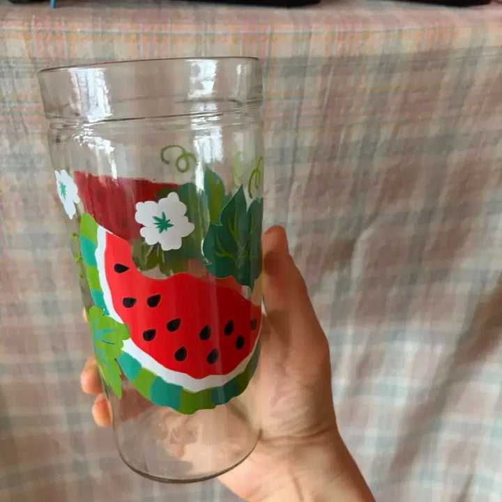 [BUNJANG] Vintage Watermelon Glass Cup / (가격제안 가능)고전/빈티지 수박 그림 유리컵
