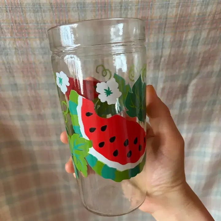 [BUNJANG] Vintage Watermelon Glass Cup / (가격제안 가능)고전/빈티지 수박 그림 유리컵