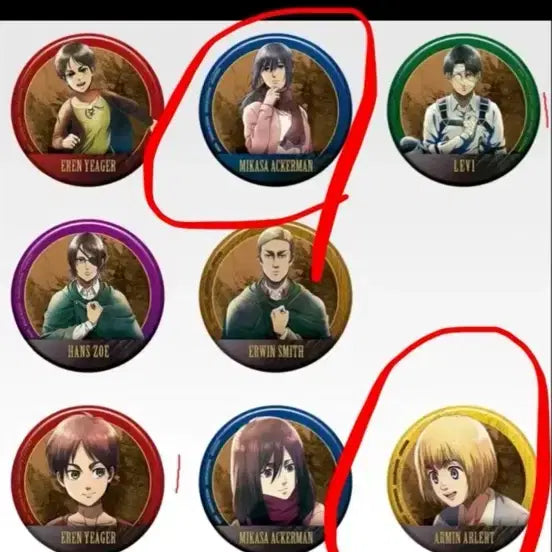 [BUNJANG] Attack on Titan Ichiban Kuji Prize G Set 2 Badge Pins (Mikasa &amp; Armin) Bundle / 진격의거인 제일복권 쿠지 g상 뱃지 미카사 아르민 2종 일괄