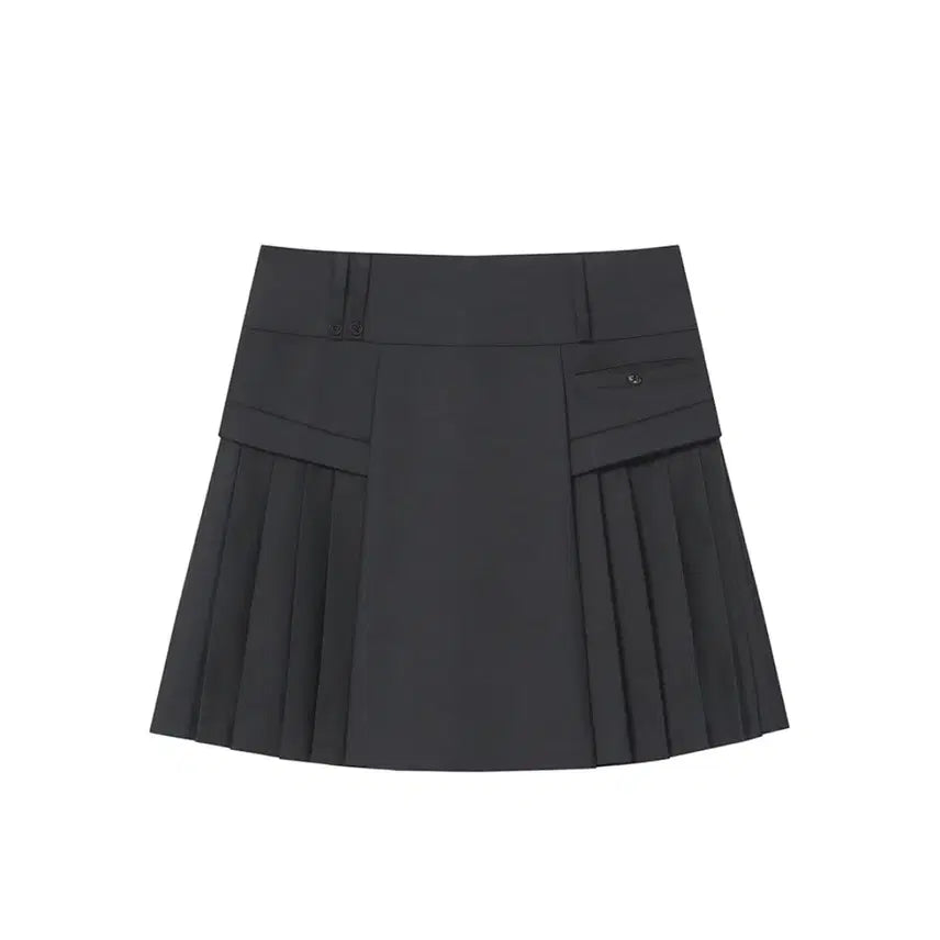 [BUNJANG] Miseki Seoul Side Pleats Line Midi Skirt with Ginny Wallet / 미세키서울 side pleats line midi skirt + 기니지갑