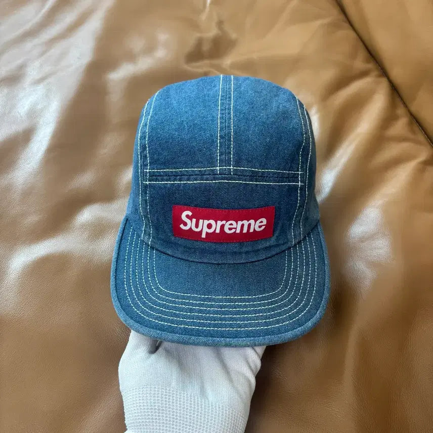 [BUNJANG] Supreme Washed Denim Stitch Box Logo Camp Cap / 슈프림 캠프캡 모자 박스로고 스티치 워시드 데님