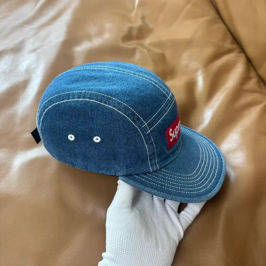 [BUNJANG] Supreme Washed Denim Stitch Box Logo Camp Cap / 슈프림 캠프캡 모자 박스로고 스티치 워시드 데님
