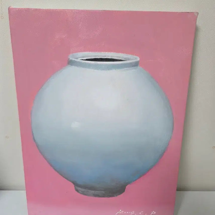 [BUNJANG] Park Kwangchul Moon Jar Oil Painting (Pink) / 박광출 달항아리 유화 작품 (핑크)
