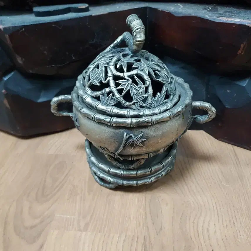 [BUNJANG] Antique White Copper "Bamboo Joint" Incense Burner / 백동 죽절문 향로