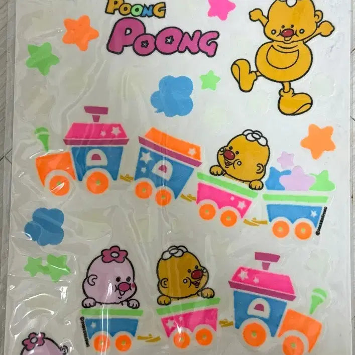 [BUNJANG] Retro PpoongPpoong Glow-in-the-Dark Stickers (A4 Size) / 고전문구 뿡뿡이 야광스티커 (A4사이즈)