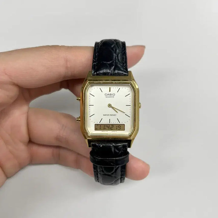 [BUNJANG] Casio AQ-230 Black &amp; Gold Edition with Leather Strap / 카시오 AQ-230 / Black &amp; Gold edition