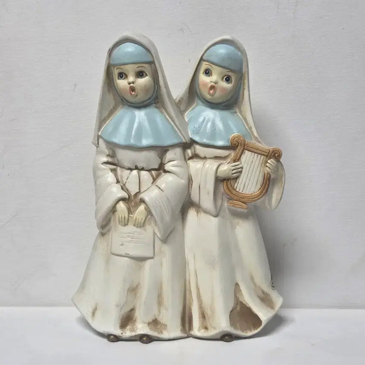 [BUNJANG] 1970s Antique Nun Music Box Figurine - Catholic Nuns &amp; Madonna / 앤틱 70년대 수녀님 오르골 일본 가톨릭 수녀님 성모마리아 피규어