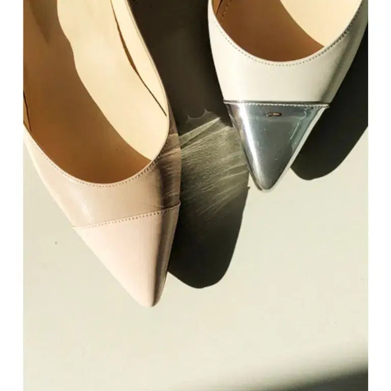 [BUNJANG] Blanc Chou Half Moon White Silver Side Open Heels / 블랑쇼 하프문  220 화이트실버 사이드오픈