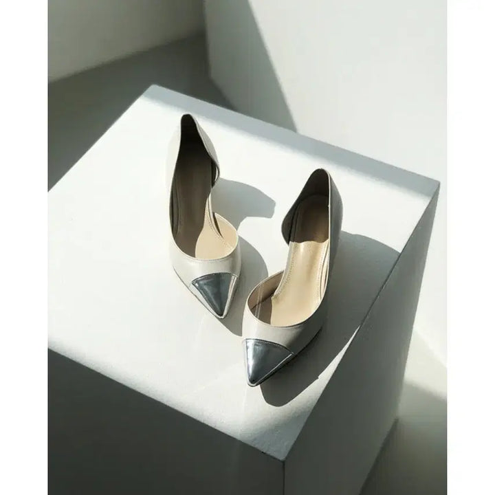[BUNJANG] Blanc Chou Half Moon White Silver Side Open Heels / 블랑쇼 하프문  220 화이트실버 사이드오픈
