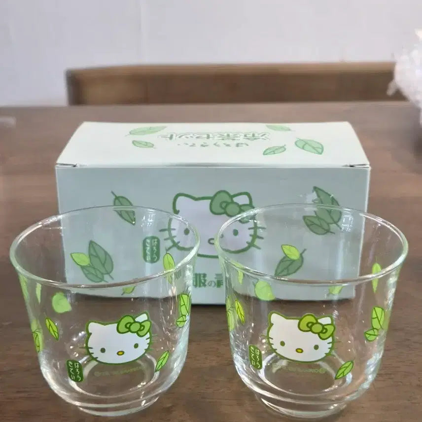 [BUNJANG] 1905 Classic Kitty Matcha Kitty Glass Cup Set / 05년 고전키티 말차 키티 유리컵 세트