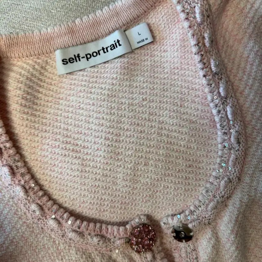 [BUNJANG] Self-Portrait Pink Tweed Cubic Button Cardigan / [L]Self-protrait 셀프포트레이트 가디건 핑크