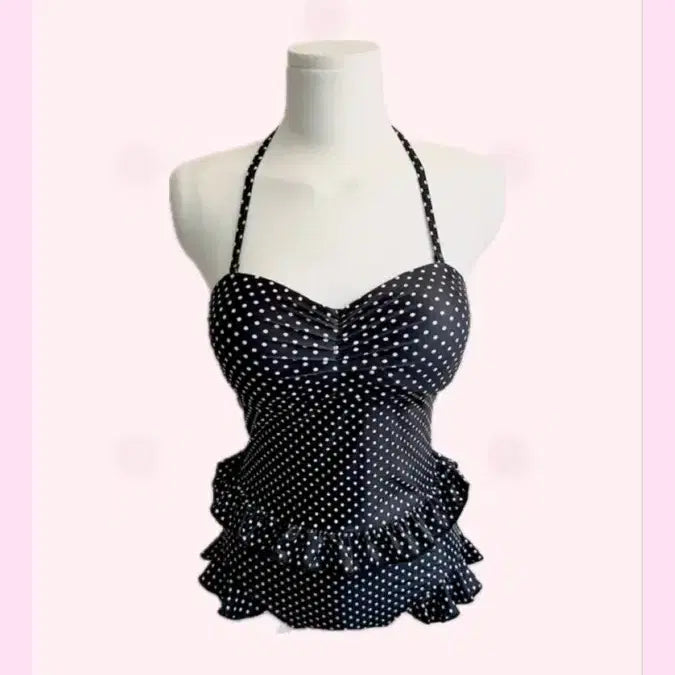 [SOLD OUT] 새상품) 홀터넥 도트 프릴 비키니 수영복