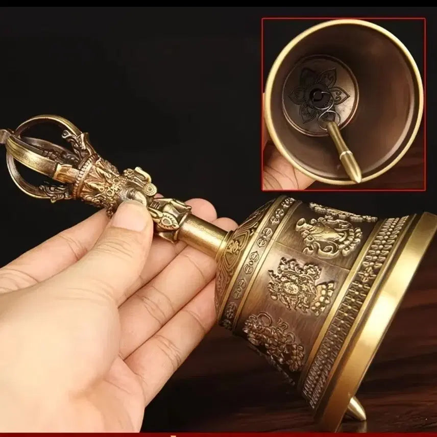 [BUNJANG] Tibetan Vajra Bell with Eight Auspicious Symbols / 티베트 대 팔보 최고급 금강 법종 (령)